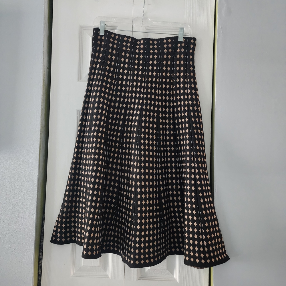 Fit N Flair 50s Style Black and Beige Diamond-Pattern Maxi Skirt Size L